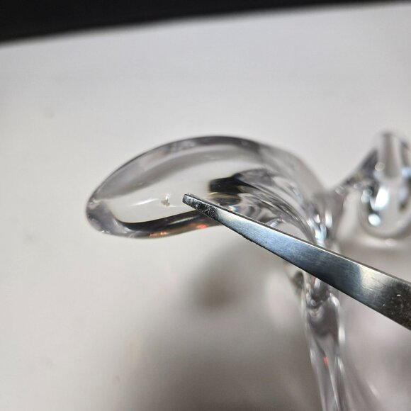 Vintage Mid-Century Modern Heavy Lead Crystal Flying Bird Clear Art Glass Bowl - Picture 6 of 12